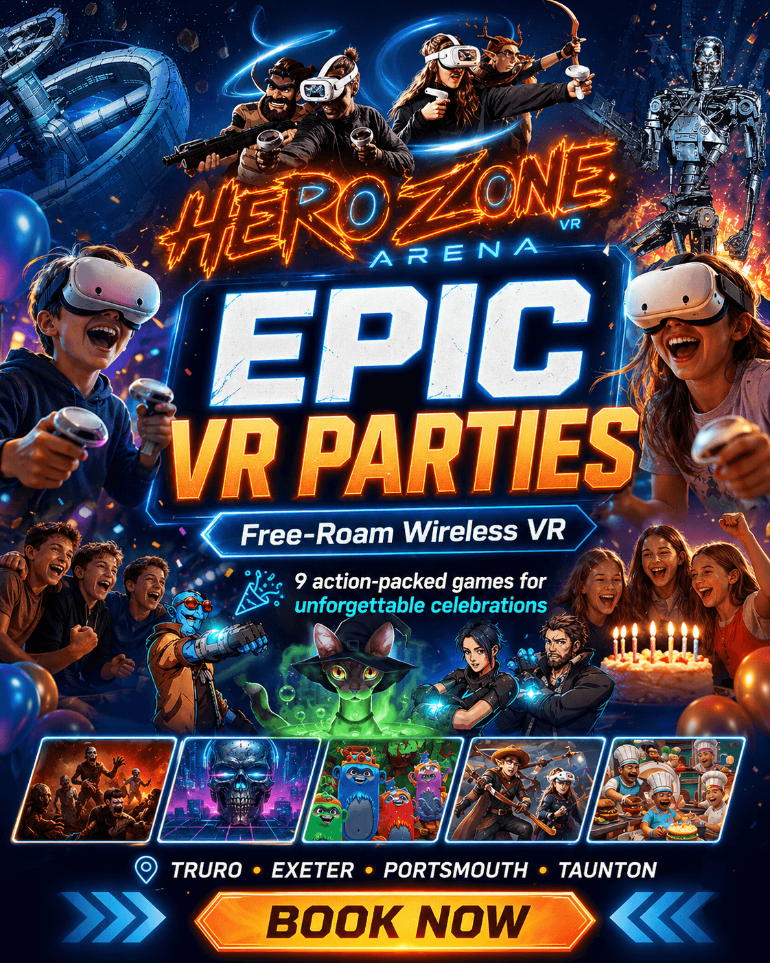 HeroZone Arena Epic VR Parties — 9 action-packed games across Truro, Exeter, Portsmouth and Taunton