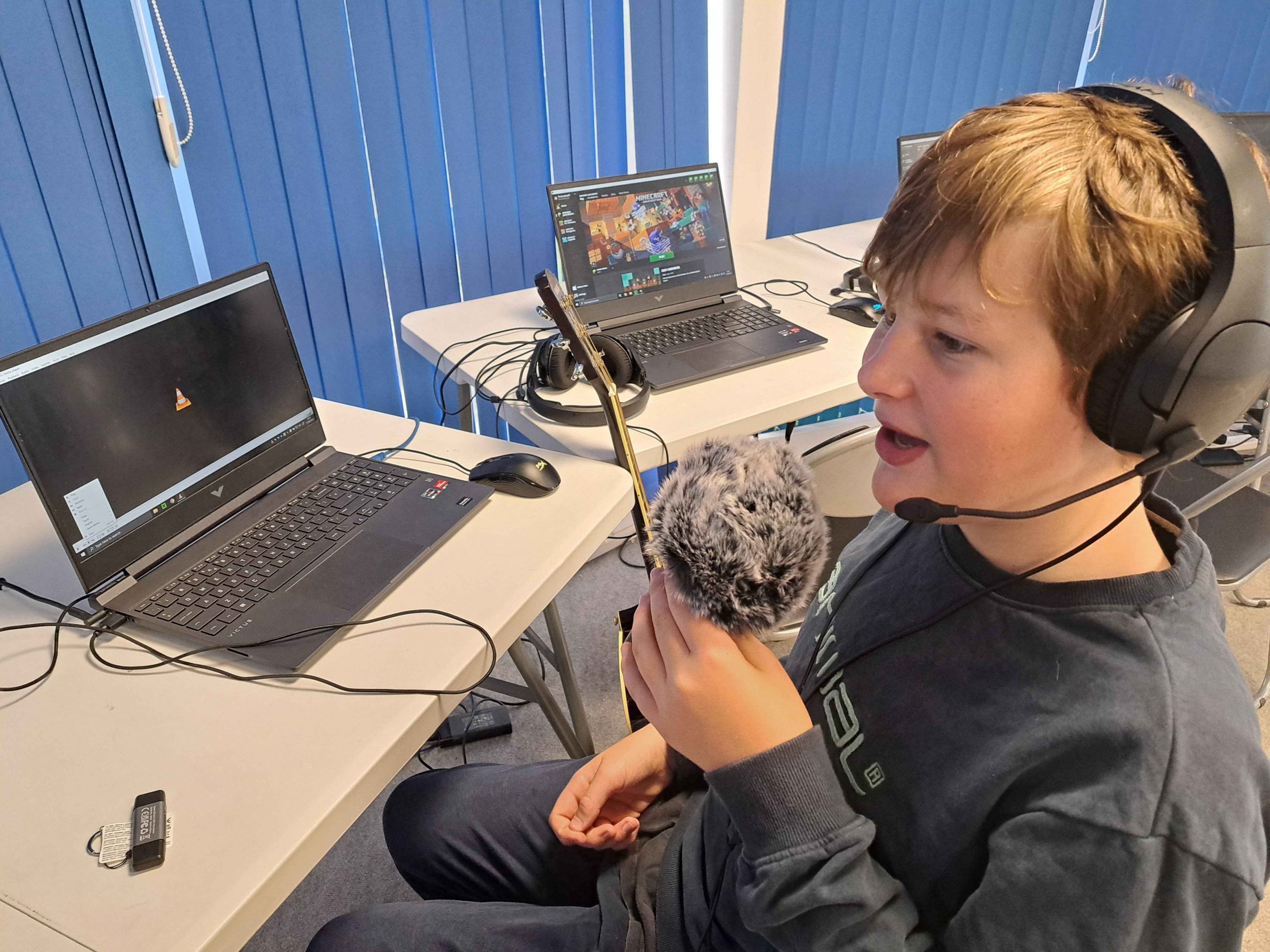 Student recording audio at Player Ready Truro