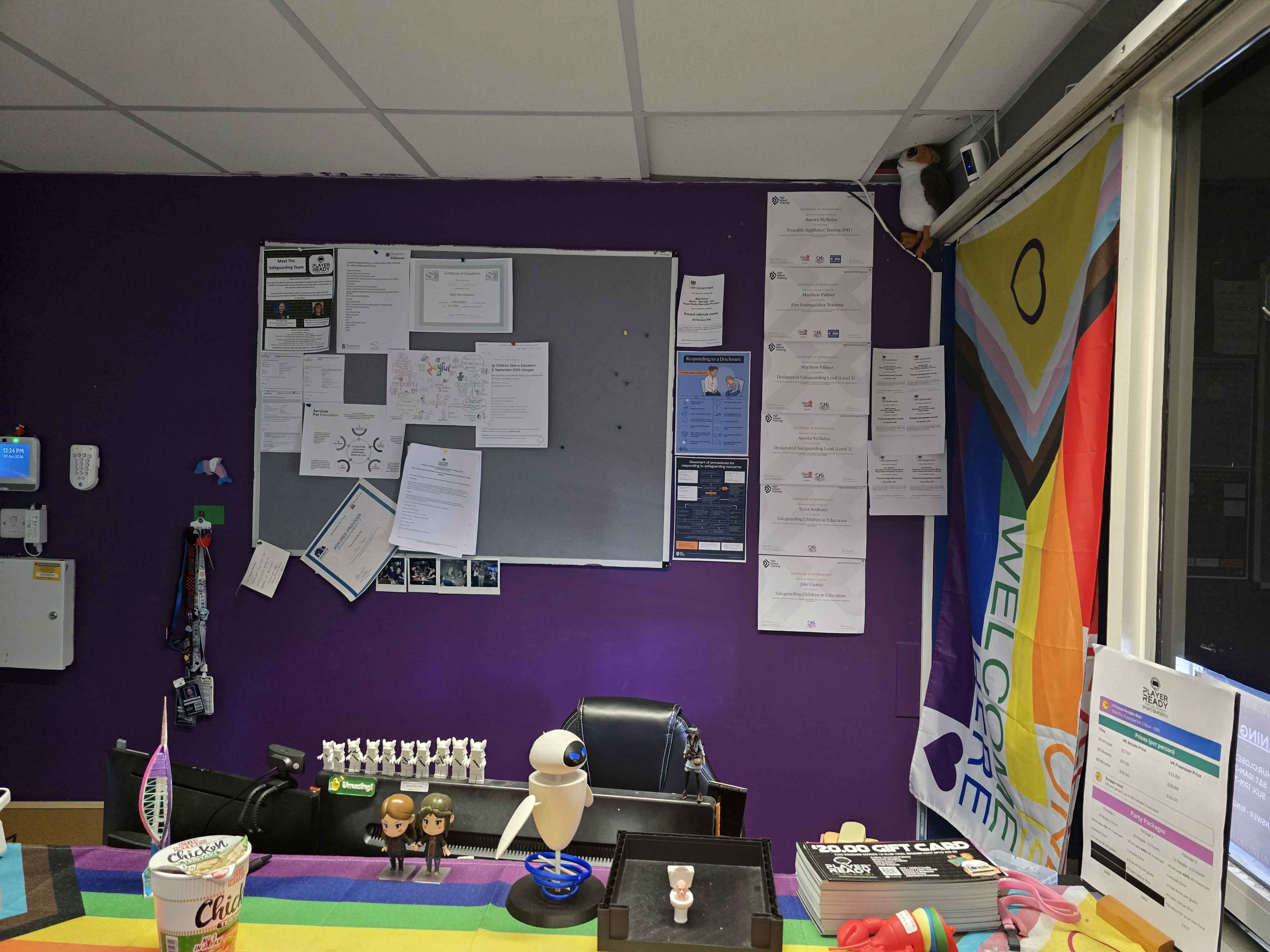 Wall of achievement certificates at Player Ready